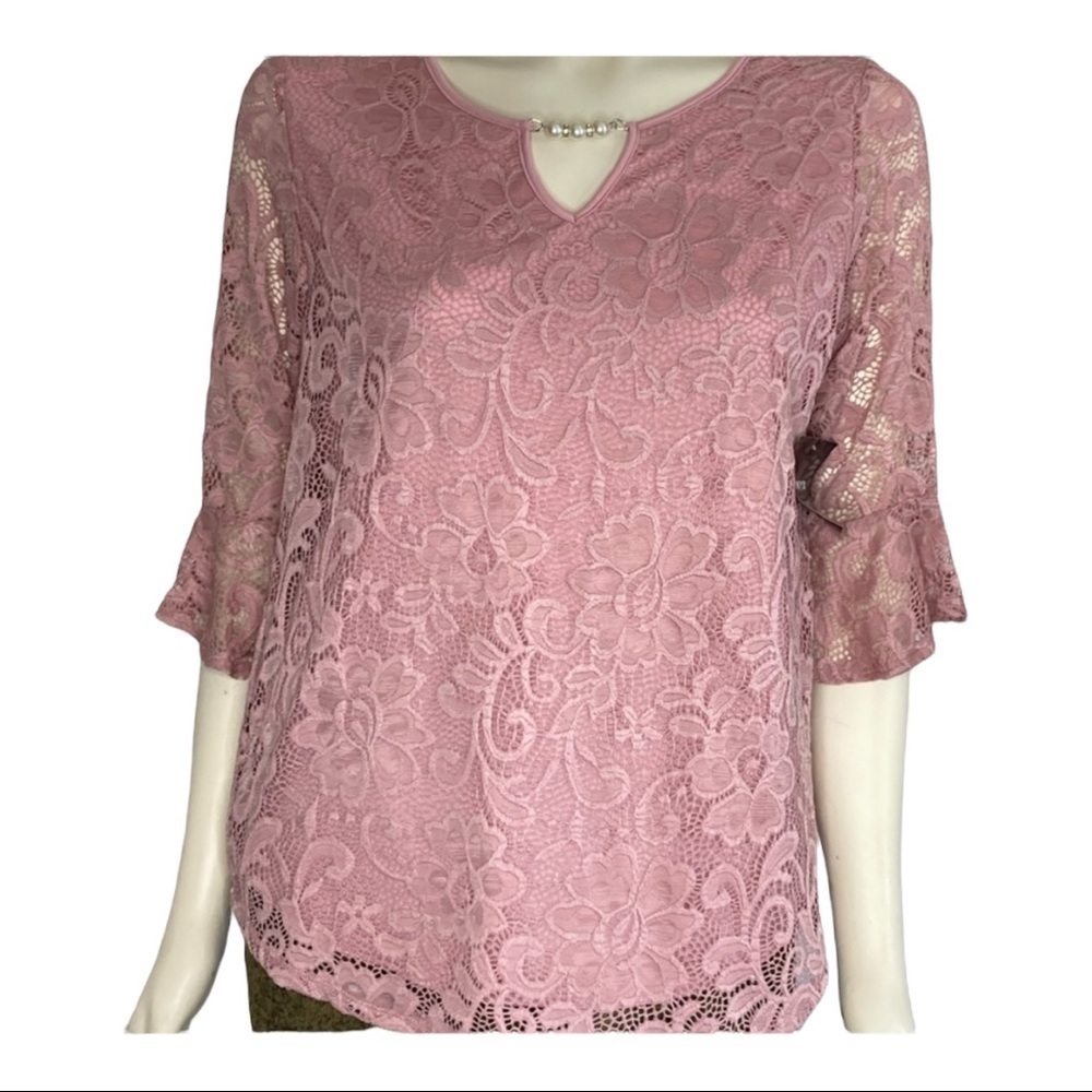 NWT Onyx Apparel Lined Lace Bell Sleeve Sz Large